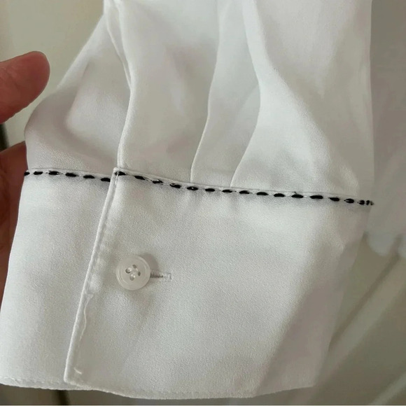 Lane Bryant Womens Shirt 18/20 Long Sleeve White Black Tunic Popover Chiffon Top - Picture 5 of 15